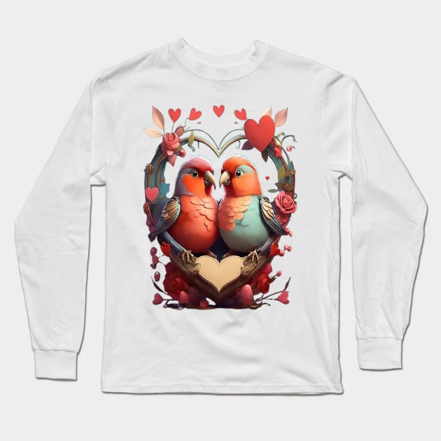 Valentine's Day Love Birds Long Sleeve T-Shirt by likbatonboot